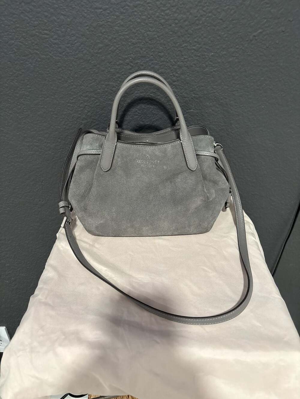 Kate Spade Dumpling Suede Small Satchel in Grey